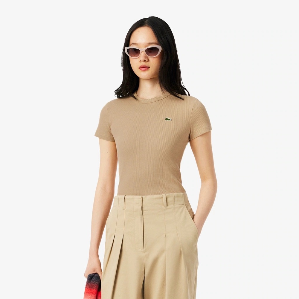 Lacoste Women's Beige Short Sleeve Tee